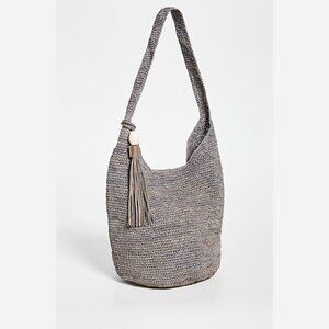 NWT Mar Y Sol Dove Gray Augusta Woven Raffia Shoulder Bag Tote Beach Bag